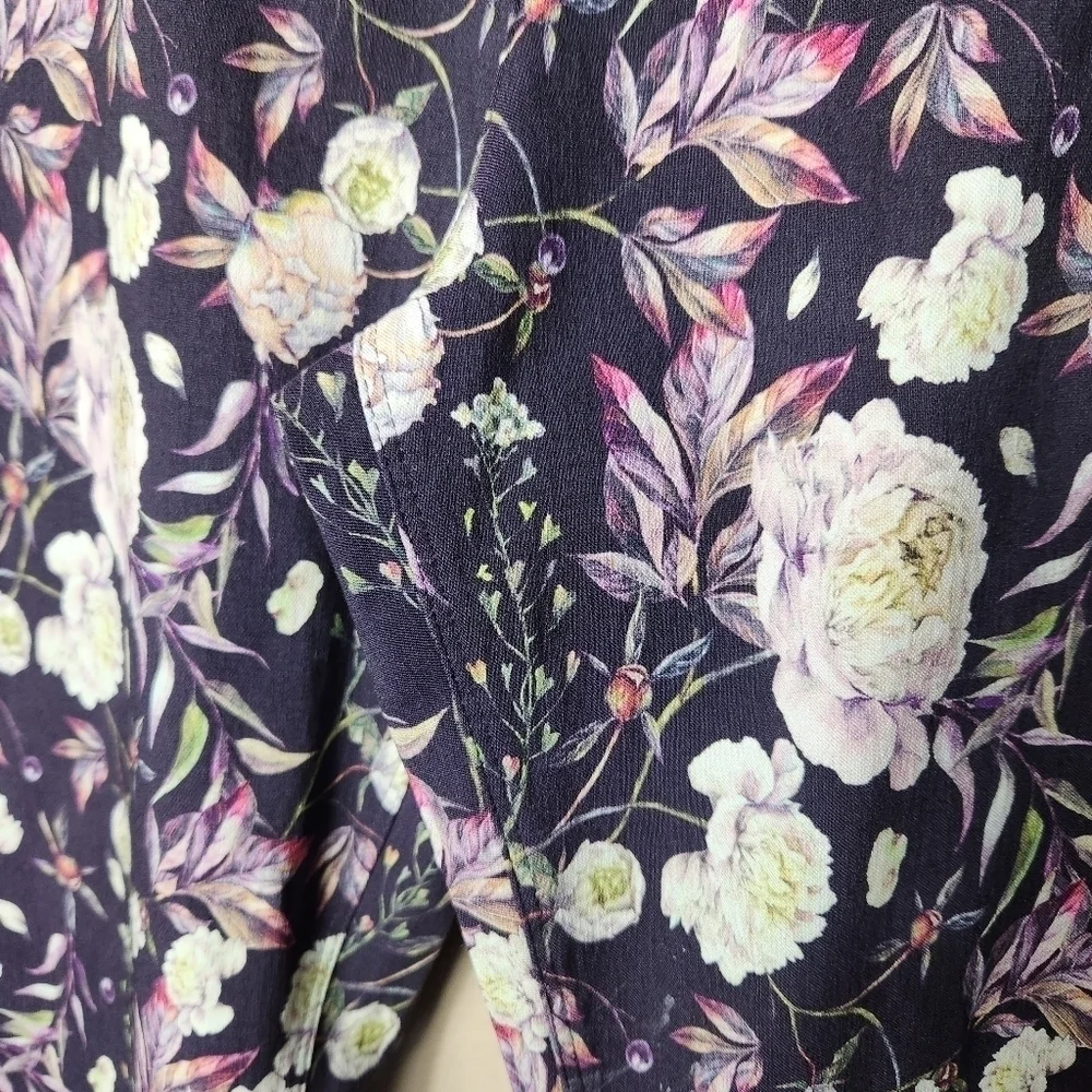Soft Surroundings Superla Peony Floral Black Pull-on Straight Crop Pants-Size XL